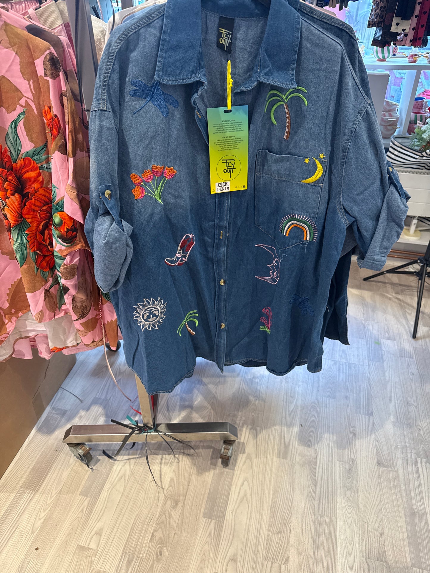 l335 Jeans skjorte m/- broderi,bm 140