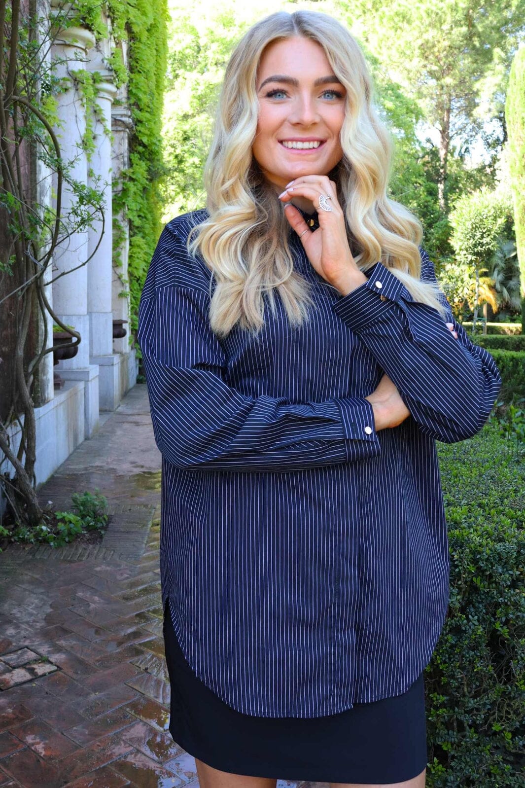 Sara Ls Shirt 21223 Black White Pinstripe
