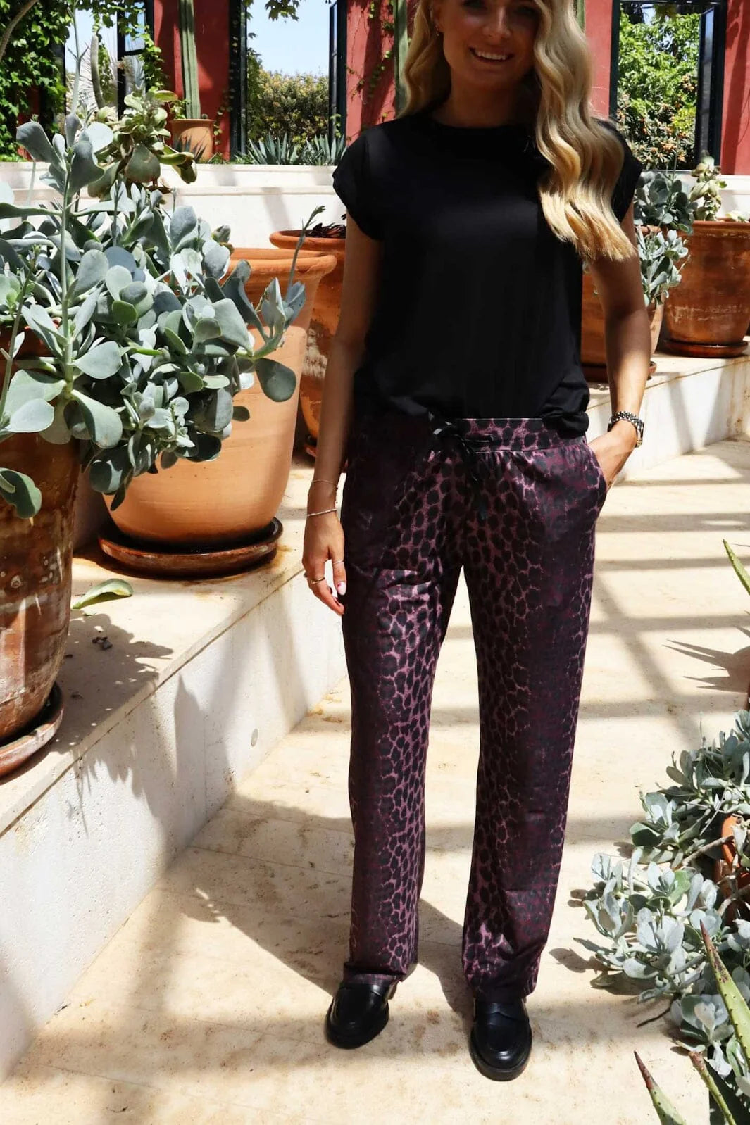 9564-Alma-Wide-Pants Bordeaux/leo