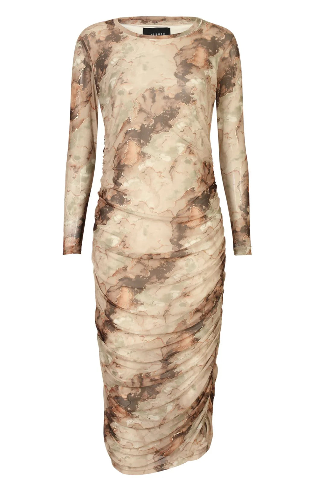 22219 Mesh-Ls-Long-Dress brown gold marble