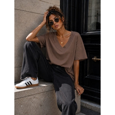 7740 Qnuz T-Shirt w V-Neck sand /brun bm 110
