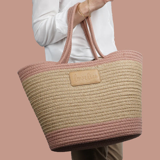 FLAMENCOS - BEACH BAG - LARGE, OLD ROSE,