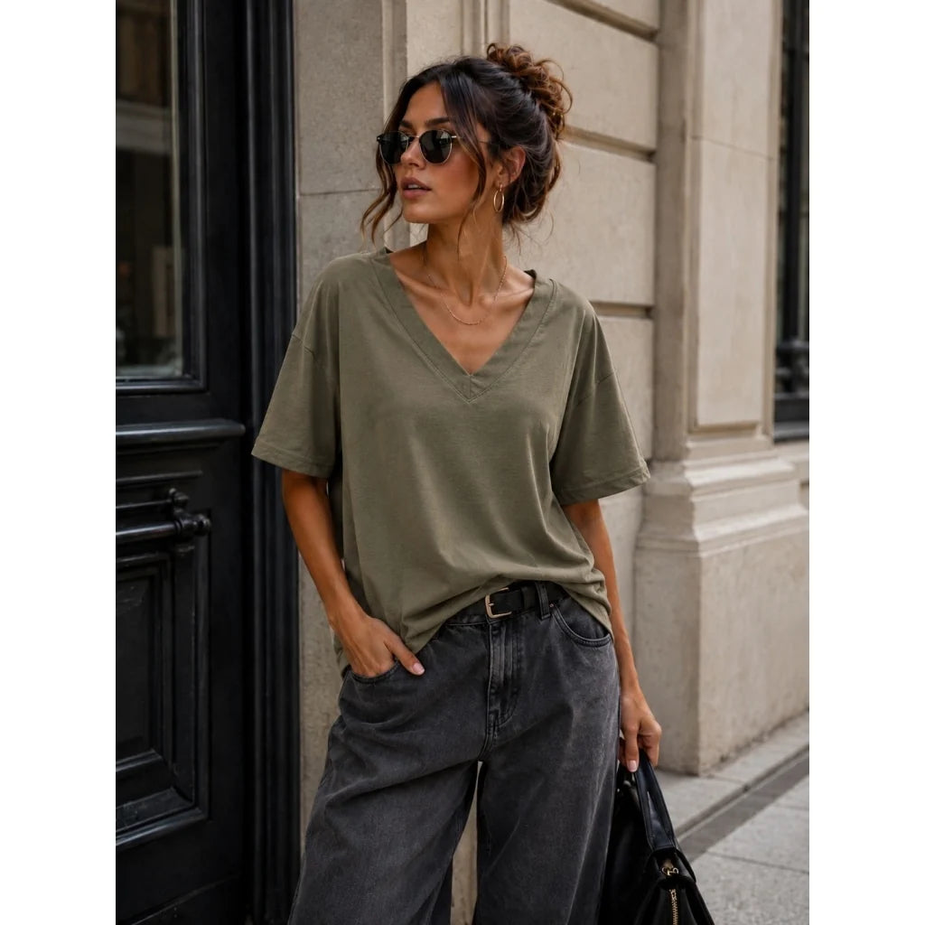 9425 Qnuz T-Shirt w V-Neck - Army