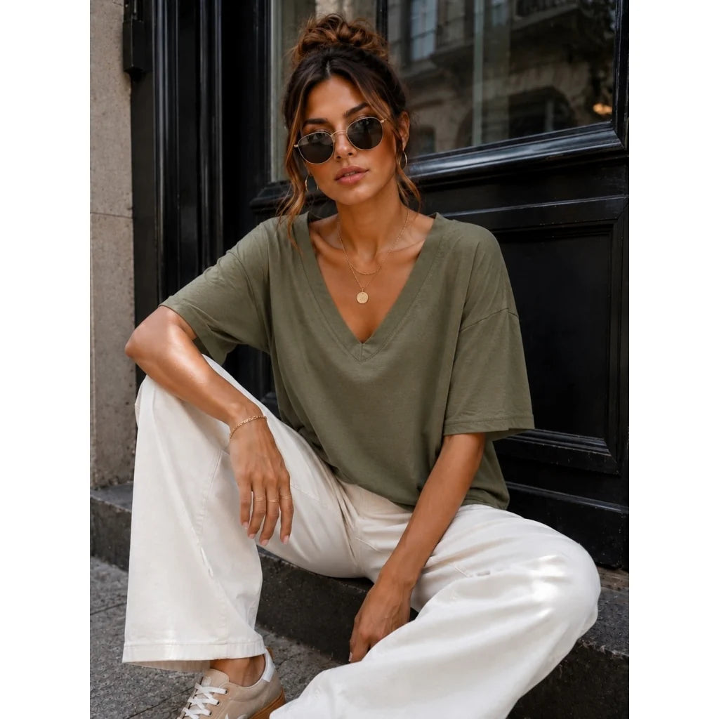 9425 Qnuz T-Shirt w V-Neck - Army