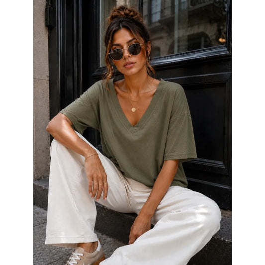 9425 Qnuz T-Shirt w V-Neck - Army