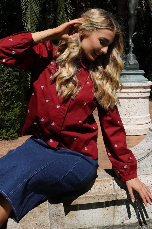 Flora Ls Blouse 21598 Bordeaux Flower