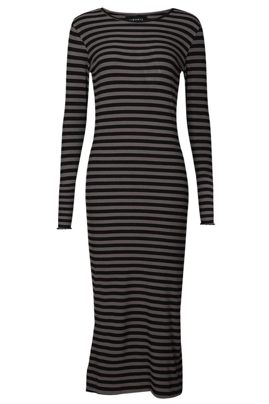 Natalia-Ls-Dress Farve: Black Dark Grey Stripe