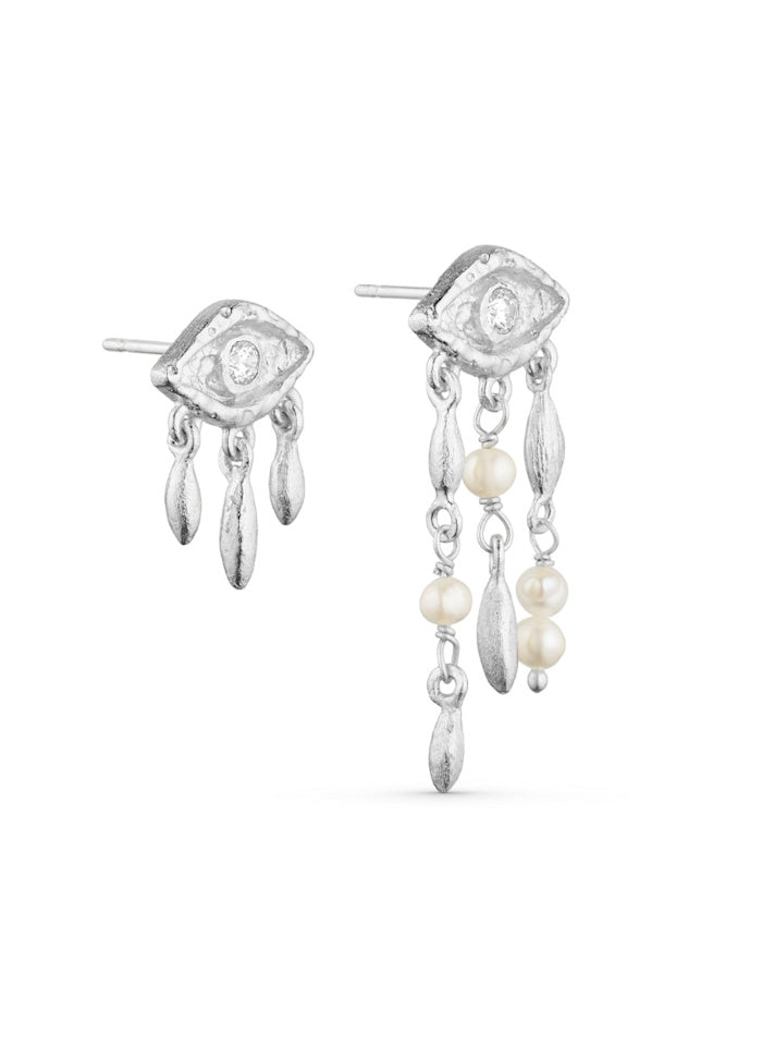 pure: EVELYN POST EARRINGS W. ZIRCONS AND PEARL PENDANTS