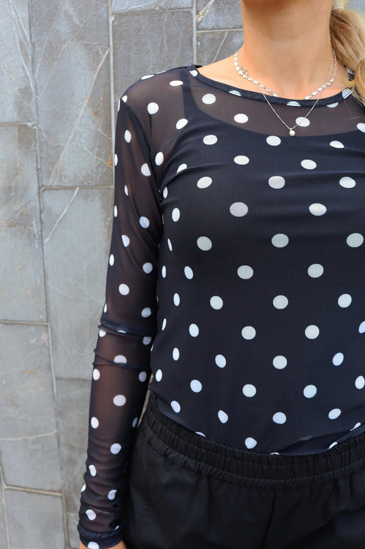 22065 mesh  Black White Big Dot