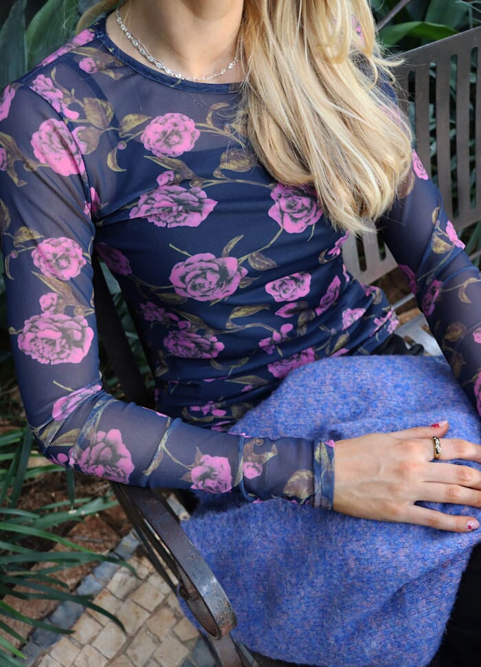 22065 Mesh Navy Pink Rose