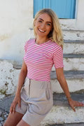 Natalia Ss Blouse 9971 pink rose stribe