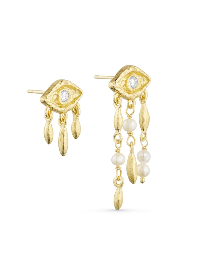 pure: EVELYN POST EARRINGS W. ZIRCONS AND PEARL PENDANTS