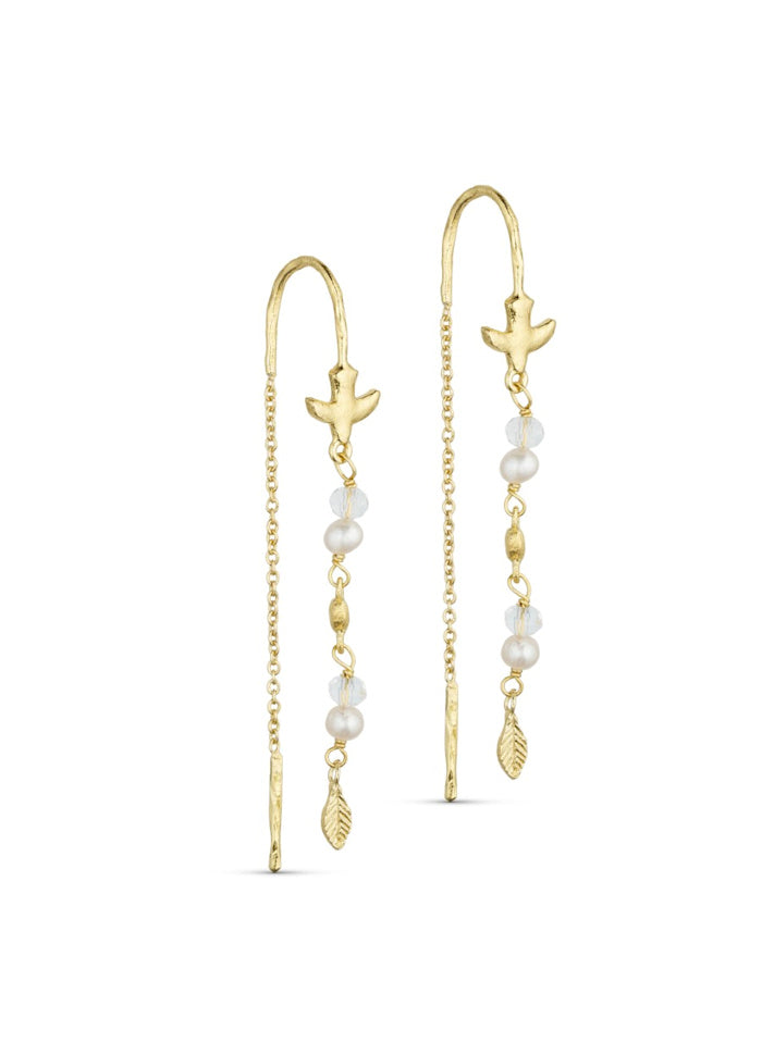 pure: AVA CHAIN EARRINGS W. BIRD AND GEMSTONES